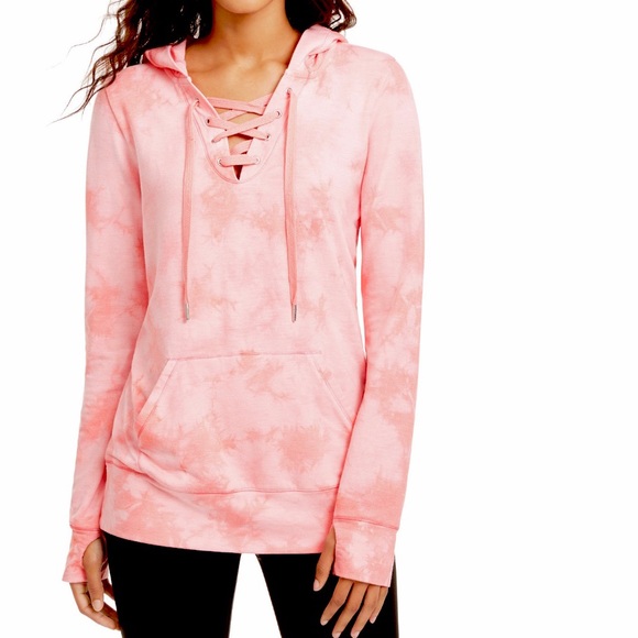 Ideology Tops - Ideology woman’s Tie Dyed Lace Up Hoodie Pink